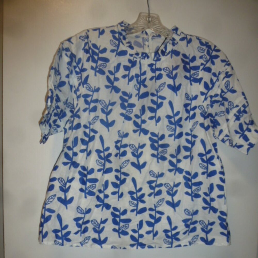 THML Ruffle Neck Blouse Size M  Anthropologie Style Cotton Top NWT